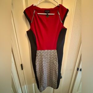 Enfocus Studio Red and Black Colorblock Midi Dress